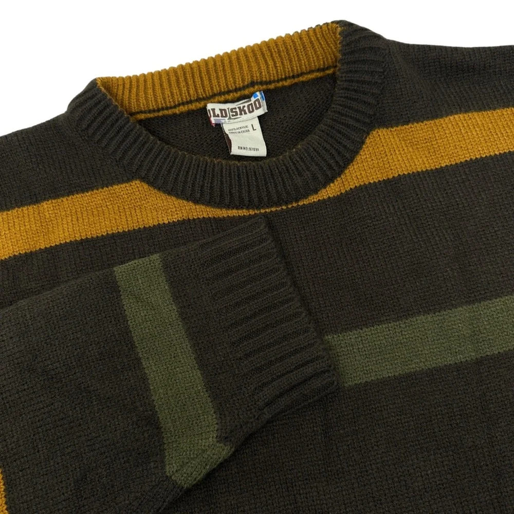 OLD SKOOL‎ Men's Vintage 90s Acrylic Striped Sweater Multicolored Large